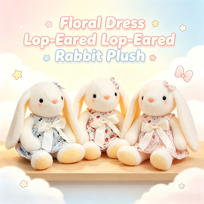 Floral Dress Lop-Eared Rabbit Plush